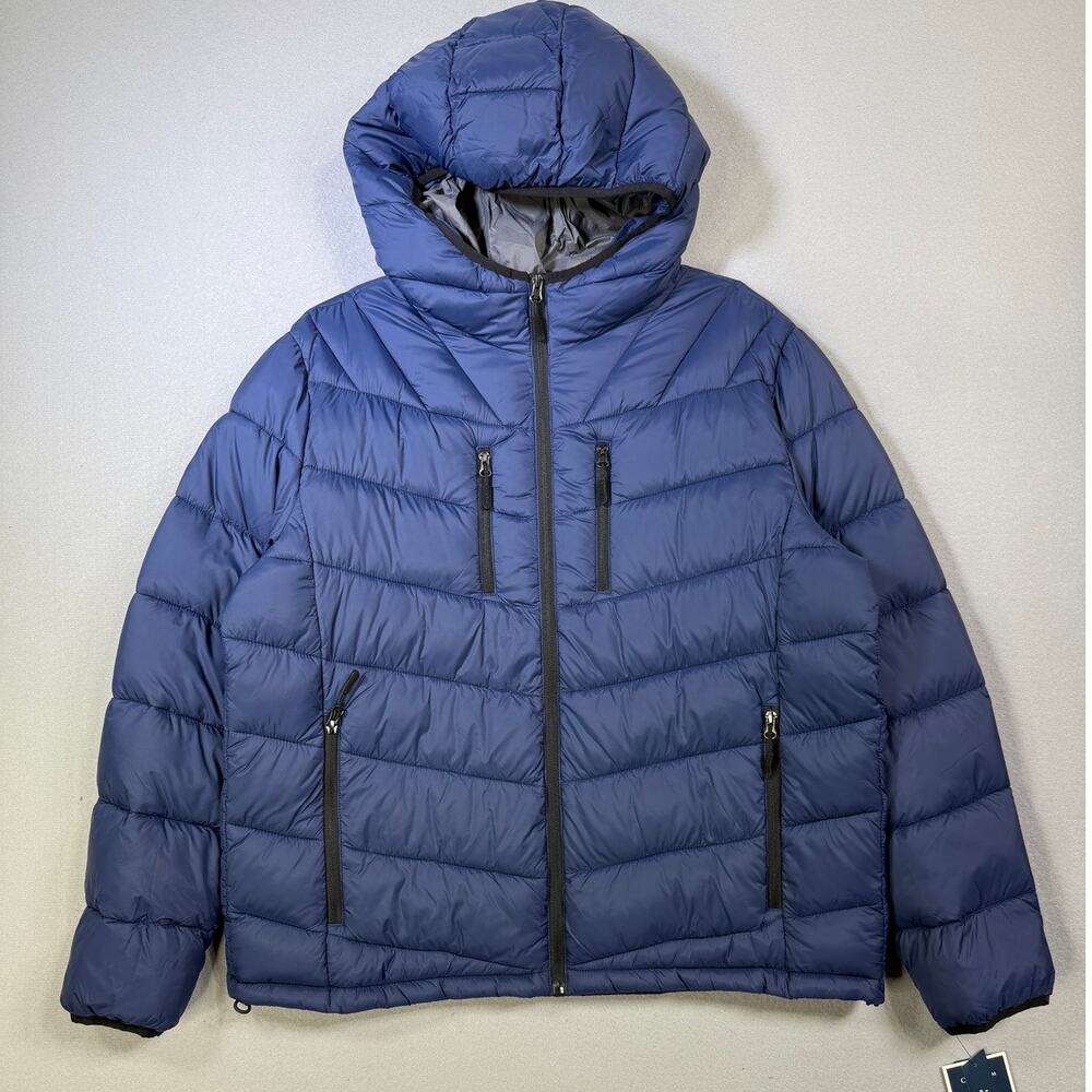 Club Room Men's Chevron Quilted Hooded Puffer Jacket blue XL $125